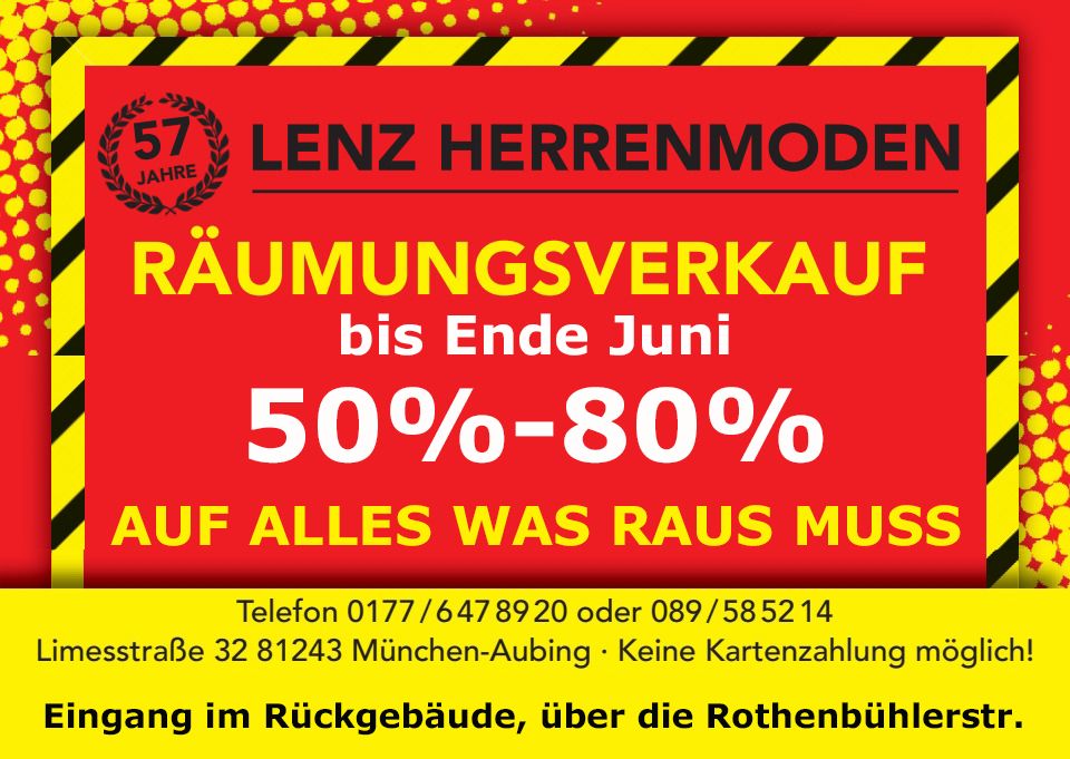 Räumungsverkauf bei Lenz Herrenmoden