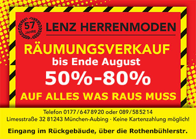 Räumungsverkauf bei Lenz Herrenmoden